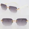 Neues Designer-Modell, randlose Sonnenbrille für Damen, Original, weiß, echtes Naturhorn, 02868-Brille, 18 Karat Gold, große quadratische Damenbrille, Fahrsonnenbrille, Größe 58–18–140 mm