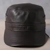 Bérets automne hiver hommes naturel en cuir véritable casquette marine chapeau en peau de mouton militaires chapeaux Snapback taille réglable os hommes casquettes plates