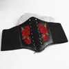 Belts Girl's Versatile Skirt Elastic Waist Seal Fashion Flower Embroidery DecorationelasticThree-row Pin Buckledesign Women Belt