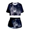 Herren T-Shirts Hollow Knight 3D Mädchen Tau Nabel Zweiteiliges Set Frauen Sexy Kurzarm Crop T-Shirts Shorts Trainingsanzug