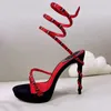 Sandals Rc fashion Black Red Rhinestone twining foot ring womens shoes Luxury Designer narrow band 12.5CM Platform high heeled novelty Heel winding Sandal 35--43Size