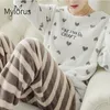 Moda feminina de sono outono de inverno coral de pijama de manga longa para desenho animado fofo de desenho animado pijama redond roundwear women 221124