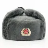 Berretti Distintivo sovietico Lei Feng Cappelli Esercito russo da uomo Ushanka Bomber Hat Outdoor Warm Plus Velvet Addensare Caps Pelliccia sintetica Neve