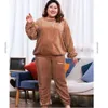 Kadın pijama boyutu 6xl 140kg Kış Sıcak Mercan Polar Pijama Setleri Uzun Kollu Üst ve Pantolon Ev Kadın 221124