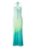 فساتين الحفلات المرأة المثيرة قطع Bodycon Halter Neck Midi Dress Tie Tie Dye Up Hollow Out Backless Club Cocktail