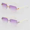 New Designer Model Rimless Sunglasses Woman Original White Genuine Natural Horn 02868 glasses 18k Gold Women Large Square Glasses 338G