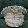 Berets Fashion Women Military Hat Luxury Punk Silver Stud Sequin Burning Captain Sergeant Rave Festival Part Yacht Week