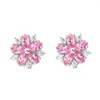 Stud Earrings 925 Silver Women Jewelry Sakura Flower With Piercing Pink Cubic Zirconia CZ Cute Ear Decoration E130PC