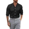 Hommes chemises décontractées hommes mode Style coréen vêtements couleur unie mince à manches longues col montant simple boutonnage chemise Vintage