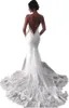 섹시한 새로운 등이없는 레이스 인어 웨딩 드레스 2023 스파게티 스트랩 인어 층 아플리케이드 보헤미안 가운 BC0129 GB1127