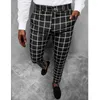 Men's Pants Men's Spring Summer Fashion Business Slim Plaid Pocket Casual Mid-Waist Button Formal Pencil Trousers