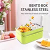Geschirr-Sets, 304 Edelstahl, stapelbares Fach, Lunch-/Snackbox, 2-stöckiger Bento-/Behälter für Erwachsene oder Kinder