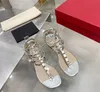 Sandali firmati Donna Rivetti Scarpe da sposa con fondo piatto Vera pelle Nero opaco Tre cinture Sandali infradito Borsa per la polvere rossa 35-44