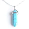 Natural Healing Hexagonal Column Chakra Gems Pendant Bead Blue Turquoise Stone For Necklace DIY 10pcs N3030