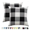 Housse de coussin 2 pièces 45x45 lin noir blanc Plaid couvre Simple Style moderne 18 pouces carré pour canapé salon décoratif