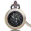 Pocket Watches Antique Bronze Wolf Dome Medium Sized Quartz Watch Cosplay Anime Clock Chain Necklace Pendant Gifts for Men Women
