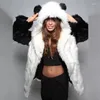 Women's Fur Ears Hooded Cartoon Soft Fleece Coat Winter Loose Comfortable Women Overcoat Autumn Warm Mink Imitation Outerwear