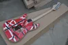 6 Strings Red Relic Electric Guitar with Black and White Stripes Floyd Rose Maple FretboardCustomizable