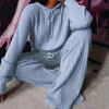 Women's Sleepwear Autumn Winter Knitted Pajama Set Hooded Pants Home Suit for Long Sleeve Loose Lounge Wear Ladies 221124