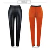 Women's Pants Imitate Leather Warm Black Leggings Middle Waist Elasticity Plus Velvet Thickening Winter