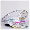 Berets Fashion Women Military Hat Luxury Punk Silver Stud Sequin Burning Captain Sergeant Rave Festival Part Yacht Week