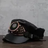 Baskar Steampunk Military Hat With Punk Rivet Gear Goggler Flat Leather Sailor Hats For Women Men Captain Cap Travel Cadet