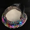 Berets Military Style Captains Hat Women Sequin Burning Sergeant Rhinestone Rave Festival Bachelorette Part