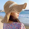 Wide Brim Hats HT3571 Straw Hat Large Beach Women Lace Band Packable Summer Sun Ladies Crochet Panama Bucket Floppy Cap