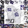 2019 Northwestern # 13 Trevor Siemian 51 Pat Fitzgerald 28 Jeremy Larkin 11 Aidan Smith Noir Gris Violet Blanc Vintage CFB 150TH Jersey