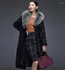 Women's Fur Autumn Faux Mink Leather Jacket Womens Long Trench Coats Winter Thicken Warm Coat Women Slim Jackets Fashion Black