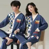 Men's Sleepwear Spring Autumn Cotton Cartoon Print Couple Pajama Sets Pyjamas Kawaii Sleep Loungewear Plaid Suits Pajamas for Lovers 221124