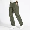 Men's Pants Casual Cargo Men Four Seasons 95% Cotton Trousers Multi Pockets Loose Straight Jogging M-5XL For Middle Aged