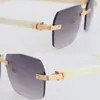 Neues Designer-Modell, randlose Sonnenbrille für Damen, Original, weiß, echtes Naturhorn, 02868-Brille, 18 Karat Gold, große quadratische Damenbrille, Fahrsonnenbrille, Größe 58–18–140 mm