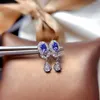 Boucles d'oreilles pendantes Tanzanite naturelle Argent 925 Pierre centrale Taille 3x5mm Certificat de transport Cadeau pour femme