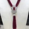 Mode smycken lila Jade Stone Zircon Clasp Tassel Necklace Long