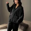 Kvinnors s￶mnkl￤der Kvinnor Pyjama St￤ll in chic solid single breasted ulzzang bekv￤ma hemkl￤der kvinnor tjock varm mjuk flanell enkel fritid v-hals 221124