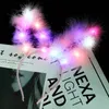 LED Feather Wreath Crown Headband Luminous Headdress 15cm Bunny Ears Headband Hair Rope for Women Wedding Christmas Glow Party Decorations