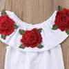 Kleidung Sets Sommer Kinder Baby Mädchen Kleidung Off Schulter 3D Rose Blume Tops T Shirt Bogen Prinzessin Rock 2PCS Outfit 2-7 Jahre