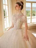 2023 Luxury Crystal Beading Wedding Dress sheer neck Scoop Neck A Line Bridal Gowns Sweep Train Custom Made plus size princess Dresses