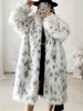 Manteau d'hiver en fausse fourrure pour femme, veste décontractée imprimée léopard des neiges, épaisse et chaude, mi-longue, en peluche, vêtements d'extérieur, 221124
