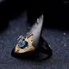 Cluster Rings GEM'S BALLET 0.80Ct Natural Swiss Blue Topaz Gemstones Ring 925 Sterling Silver Handmade Cave Treasure For Women Jewelry