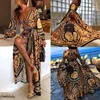 Casual Dresses Vintage Floral Print Boho L￥ng￤rmad kl￤nning Kvinnor Split Sexig Beach Maxi Autumn Elegant Party Vestidoscasual