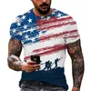 Camisetas masculinas Moda dos EUA Padrão de bandeira 3D Camisa impressa de verão