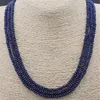 Mode naturliga 3 rader 2x4mm fasetterade mörkblå pärlor halsband