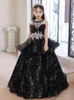 Black Flower Girls 'Dresses for Wedding Lace Applique Ruffles Kids Formal Wear Sleeveless Long Beach Girl's Pageant Gowns 403