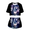 Herren T-Shirts Hollow Knight 3D Mädchen Tau Nabel Zweiteiliges Set Frauen Sexy Kurzarm Crop T-Shirts Shorts Trainingsanzug