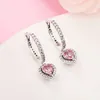 925 Sterling Silver Sparkling Halo Heart Hoop Earrings Fits European Pandora Style Jewelry Fashion Earrings