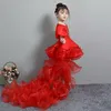 Schöne Spitzenblumenmädchen Bögen Kinder Erster Kommunionkleid Prinzessin formelle Tüll Ballkleid Hochzeit Party Geburtstag Weihnachten Kleider 403