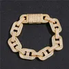 15mm 7/8inch Bracelet Chains Link Gold Plated Bling T CZ Cuban Bracelets Men Hip Hop Iced Out Punk Jewelry