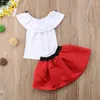 Kleidung Sets Sommer Kinder Baby Mädchen Kleidung Off Schulter 3D Rose Blume Tops T Shirt Bogen Prinzessin Rock 2PCS Outfit 2-7 Jahre